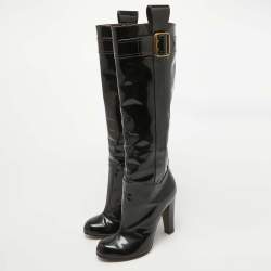 D&G Black Patent Leather Buckle Detail Over The Knee Length Boots Size 38.5
