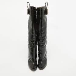 D&G Black Patent Leather Buckle Detail Over The Knee Length Boots Size 38.5
