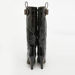 D&G Black Patent Leather Buckle Detail Over The Knee Length Boots Size 38.5