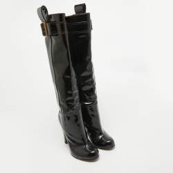 D&G Black Patent Leather Buckle Detail Over The Knee Length Boots Size 38.5
