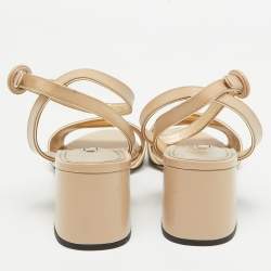 Prada Beige Saffiano Patent Leather Ankle Strap Sandals Size 37