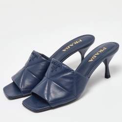 Pre Owned Prada Blue Quilted Leather Slide Sandals Size 40