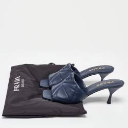 Pre Owned Prada Blue Quilted Leather Slide Sandals Size 40