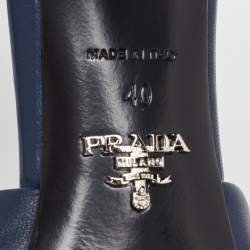 Pre Owned Prada Blue Quilted Leather Slide Sandals Size 40