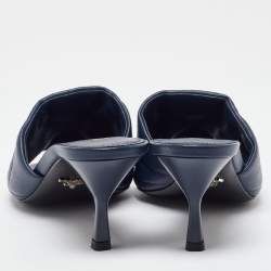 Pre Owned Prada Blue Quilted Leather Slide Sandals Size 40