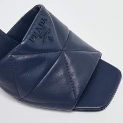 Pre Owned Prada Blue Quilted Leather Slide Sandals Size 40