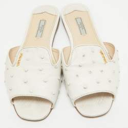 Prada White Ostrich Leather Flat Slides Size 38.5