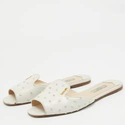 Prada White Ostrich Leather Flat Slides Size 38.5