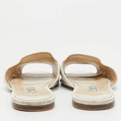 Prada White Ostrich Leather Flat Slides Size 38.5