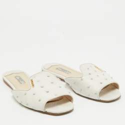Prada White Ostrich Leather Flat Slides Size 38.5