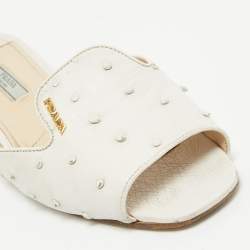 Prada White Ostrich Leather Flat Slides Size 38.5