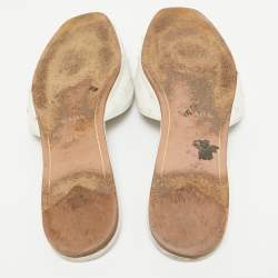 Prada White Ostrich Leather Flat Slides Size 38.5