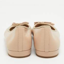 Pre Owned Prada Beige Leather and Patent Cap Toe Bow Ballet Flats Size 38.5