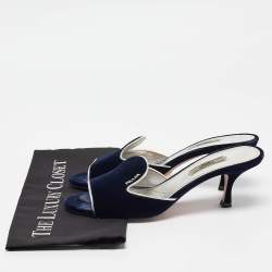 Prada Navy Blue Velvet and Leather Slide Sandals Size 39.5