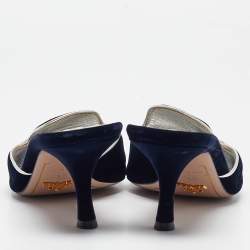 Prada Navy Blue Velvet and Leather Slide Sandals Size 39.5