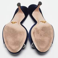 Prada Navy Blue Velvet and Leather Slide Sandals Size 39.5
