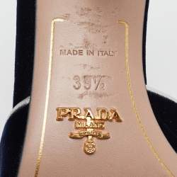 Prada Navy Blue Velvet and Leather Slide Sandals Size 39.5
