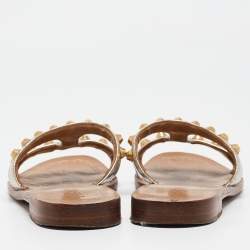 Prada Silver Leather Studded Flat Slides Size 36.5
