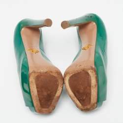Pre Owned Prada Green Patent Leather Peep Toe Pumps Size 36