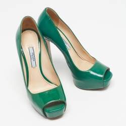 Pre Owned Prada Green Patent Leather Peep Toe Pumps Size 36