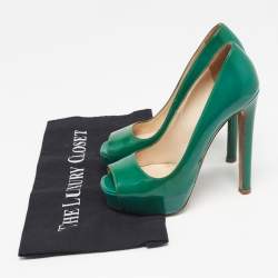 Pre Owned Prada Green Patent Leather Peep Toe Pumps Size 36