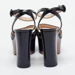 Prada Black Patent Leather Ankle Strap Sandals Size 39