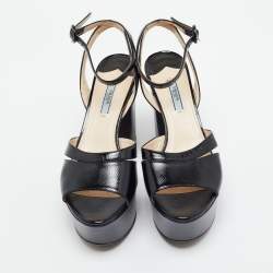 Prada Black Patent Leather Ankle Strap Sandals Size 39