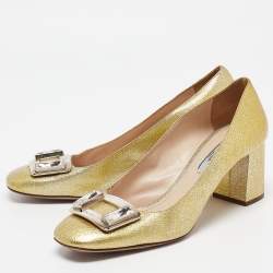 Pre Owned Prada Yellow Patent Leather Block Heel Pumps Size 40