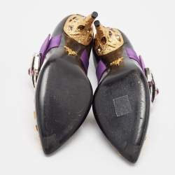 Pre Owned Prada Black/Purple Leather and Satin Crystal Embellished Mary Jane Pumps Size 38