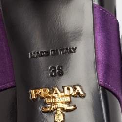 Pre Owned Prada Black/Purple Leather and Satin Crystal Embellished Mary Jane Pumps Size 38