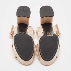 Prada Beige Patent Leather Platform Ankle Strap Sandals Size 38