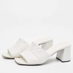 Prada White Quilted Leather Slide Sandals Size 38