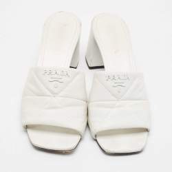 Prada White Quilted Leather Slide Sandals Size 38