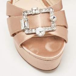Prada Beige Satin Crystal Embellished Ankle Strap Platform Sandals Size 38