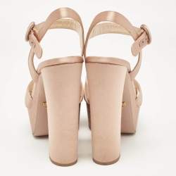 Prada Beige Satin Crystal Embellished Ankle Strap Platform Sandals Size 38