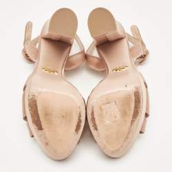 Prada Beige Satin Crystal Embellished Ankle Strap Platform Sandals Size 38