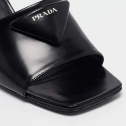 Pre Owned Prada Black Patent Leather Slide Sandals Size 39.5