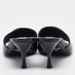 Pre Owned Prada Black Patent Leather Slide Sandals Size 39.5