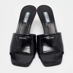Pre Owned Prada Black Patent Leather Slide Sandals Size 39.5