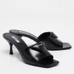 Pre Owned Prada Black Patent Leather Slide Sandals Size 39.5