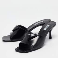 Pre Owned Prada Black Patent Leather Slide Sandals Size 39.5
