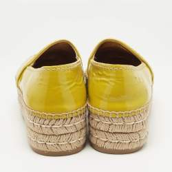 Prada Yellow Patent Leather Slip On Espadrille Loafers Size 37