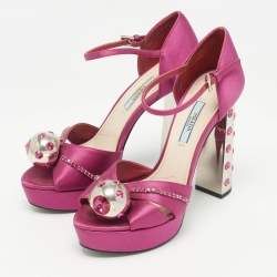Pre Owned Prada Purple Satin Crystal Embellished Platform Sandals Size 37