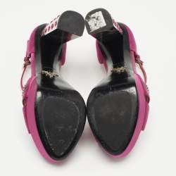 Pre Owned Prada Purple Satin Crystal Embellished Platform Sandals Size 37