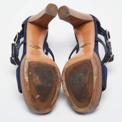 Prada Navy Blue Nubuck Leather Platform Sandals Size 37