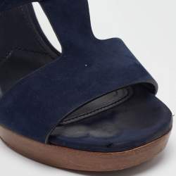 Prada Navy Blue Nubuck Leather Platform Sandals Size 37