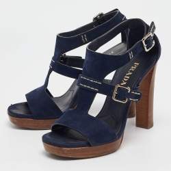 Prada Navy Blue Nubuck Leather Platform Sandals Size 37