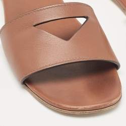Pre Owned Prada Brown Leather Triangle Cutout Flat Slides Size 35.5