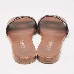 Pre Owned Prada Brown Leather Triangle Cutout Flat Slides Size 35.5