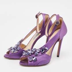 Prada Purple Satin Crystal Embellished Ankle Strap Sandals Size 38